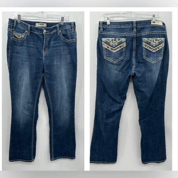 ROCK & ROLL Cowgirl midrise cotton-spandex embellished pocket bootcut jean 32 - Picture 1 of 12